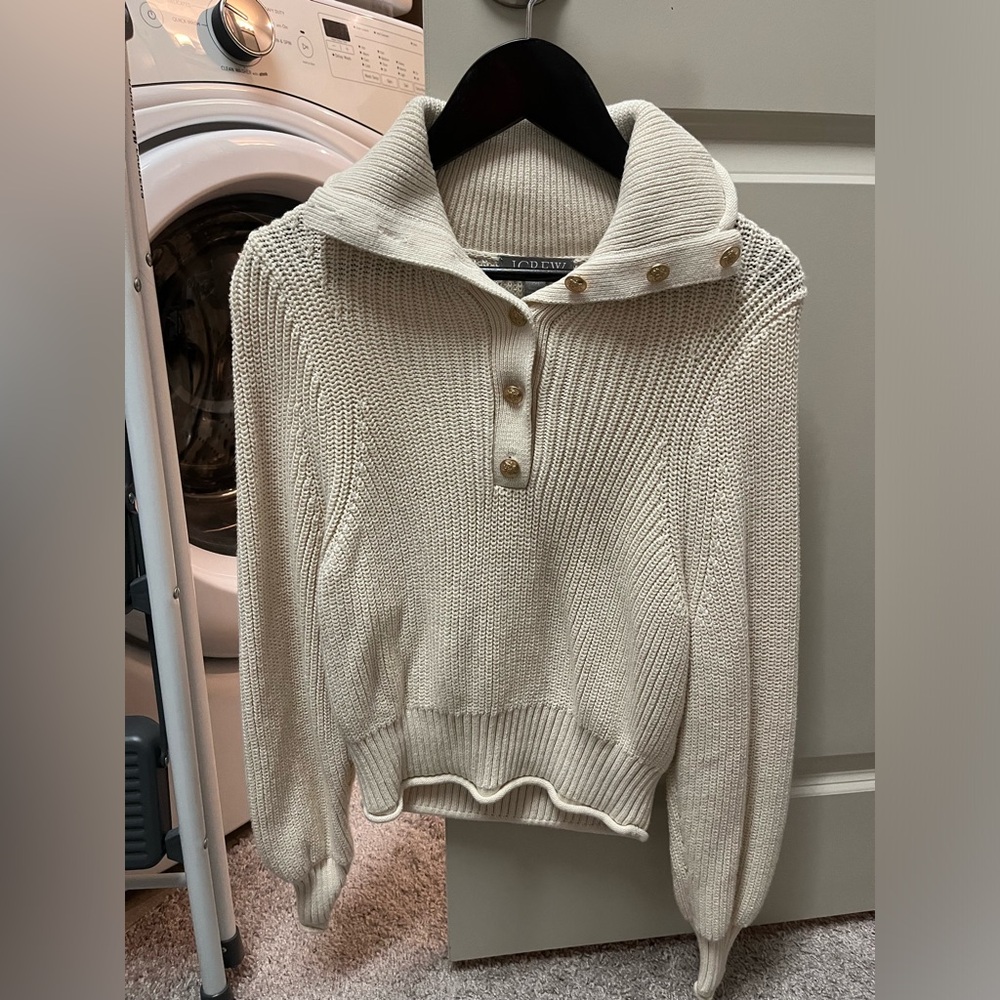 J.Crew Women's Cream Sweater with Button Detail
